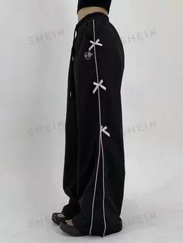 Простые женские однотонные повседневные брюки с украшением бантом Dazy, черный