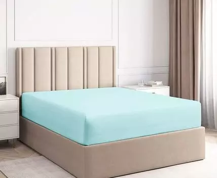 Простынь на резинке/простынь мятный 90х200см+30см 100% хлопок