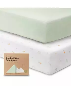 Простыни для детской кроватки Soothe, 2 шт. Нейтральные, органические простыни для детской кроватки, подходят для стандартного детского матраса KeaBabies, зеленый