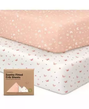 Простыни для детской кроватки Soothe, 2 шт. Нейтральные, органические простыни для детской кроватки, подходят для стандартного детского матраса KeaBabies, розовый