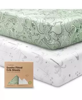 Простыни для детской кроватки Soothe, 2 шт. Нейтральные, органические простыни для детской кроватки, подходят для стандартного детского матраса KeaBabies, зеленый