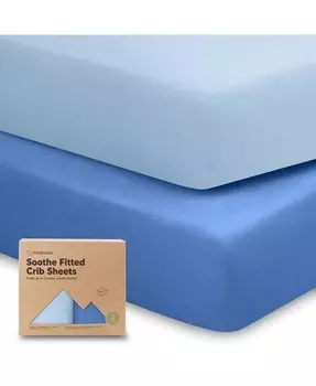 Простыни для детской кроватки Soothe, 2 шт. Нейтральные, органические простыни для детской кроватки, подходят для стандартного детского матраса KeaBabies, синий