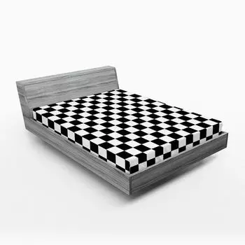 Простыня ABAKUHAUS Checkers Game, монохромные квадраты с геометрической сеткой в традиционном дизайне игровой доски, 90 x 190 см, белый черный