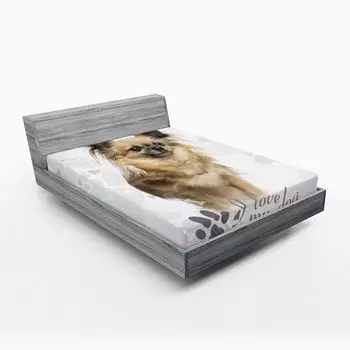 Простыня ABAKUHAUS Chihuahua, I Love My Dog с отпечатком лапы и фотографией Sweet Pet, 90 x 190 см, коричнево-серо-песочный