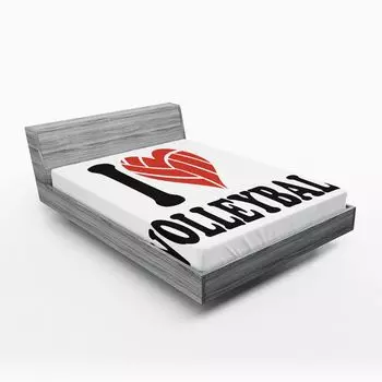 Простыня ABAKUHAUS для волейбола, типографика «I love volleyball» с Ballheart Sport Admirer, 90 x 190 см, антрацитово-серый, ярко-красный