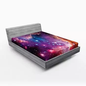 Простыня ABAKUHAUS Galaxy, Магеллановы облака, звезды и фантастический вид космической Вселенной, 90 x 190 см, Фиолетовый Синий Оранжевый