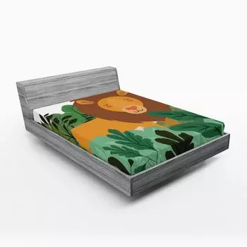 Простыня ABAKUHAUS Lion, зеленый силуэт джунглей с королем, 90 x 200 см, разноцветный