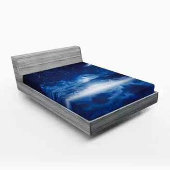 Простыня ABAKUHAUS Night, Celestial Majestic Galaxy View Shooting Stars Celestial Magical Cosmos, 90 x 190 см, Индиго Белый Синий