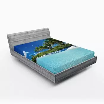 Простыня ABAKUHAUS Ocean, пляжный курортный спа-центр, пальмы и экзотическое море, тропический остров, узор ясного неба, 90 x 190 см, бирюзово-зеленый синий