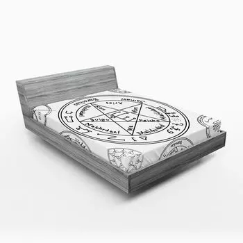 Простыня ABAKUHAUS Pentacle, концепция оккультного стиля, обучающие геометрические фигуры и тексты, черно-белые, 90 x 200 см, черно-белые