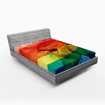 Простыня ABAKUHAUS Pride, руки молодых людей, сложенные вместе на абстрактном флаге парада ЛГБТ. Любовь побеждает гомосексуальных партнеров, 90 x 200 см, многоцветный