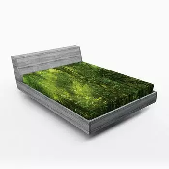 Простыня ABAKUHAUS Rainforest, сияние солнца в тропическом лесу, приключенческая среда для пешего туризма, удаленный плотный зеленый, 90 x 190 см, зеленый