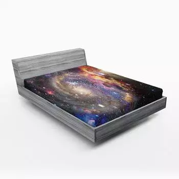 Простыня ABAKUHAUS space, космическая и высокотехнологичная иллюстрация звезд на ночном небе с цветовыми переходами, 90 х 190 см, разноцветная