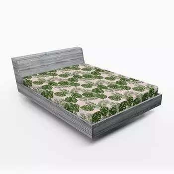 Простыня ABAKUHAUS Tropical, иллюстрация листьев монстеры и пальмовых листьев, композиция из экзотических джунглей, 90 x 200 см, зеленый, нежно-розовый