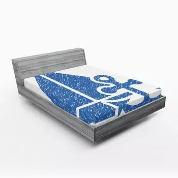 Простыня ABAKUHAUS Vintage Blue на подкладке, якорь и парусник в морской тематике с гранжевым морским принтом, 90 x 190 см, Лазурно-сине-белый