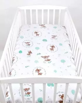 Простыня BABYLUX 70 x 140 см. Детская простыня из хлопка для кроватки 120. Лесной олень
