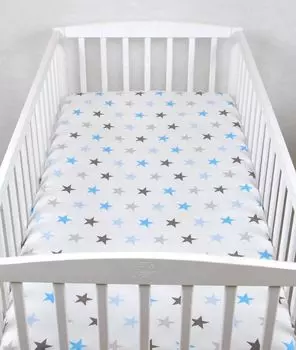 Простыня BABYLUX 70 x 140 см, простыня для детской кроватки из хлопка 94. Звезды синие