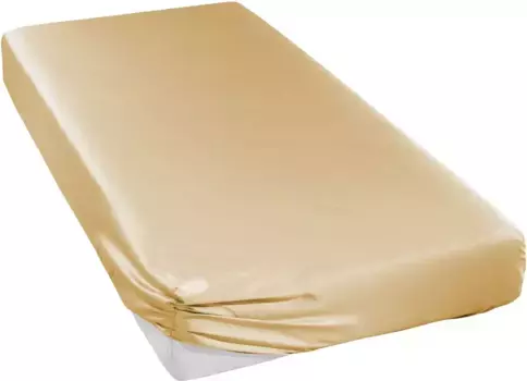 Простыня Curt Bauer на подгонке "Uni-Mako-Satin в размере. 90х200, 140х200 или 180х200 см", из хлопка, для матрасов высотой до 20 см, простынь плоская, простыня на резинке 180х200 см, 1 шт., цвет stein