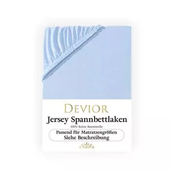 Простыня Devior трикотажная 140х200 - 160х200 см, голубая простыня 100% хлопок, высота матраса до 22см, резинка