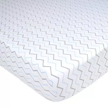 Простыня для детской кроватки American Baby Company размером 28 x 52 дюйма, мягкая дышащая простыня из 100% хлопка нейтрального цвета, синий зигзаг, для мальчиков и девочек, подходит для матрасов для кроваток и кроватей для малышей., Blue Zigzag