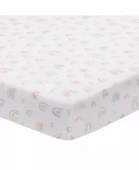 Простыня для детской кроватки из 100 % хлопка с акварельной пастельной и радужной окраской Lambs & Ivy, белый