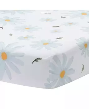 Простыня для детской кроватки Sweet Daisy из 100 % хлопка белого/синего цвета с цветочным принтом Lambs & Ivy, белый
