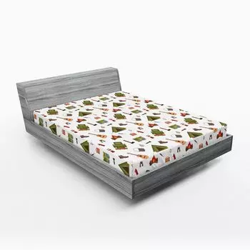 Простыня для кемпинга ABAKUHAUS, фонарь для костра, гитара и компас Discovery in Woodland Boys Kids Cartoon, 90 x 200 см, разноцветный
