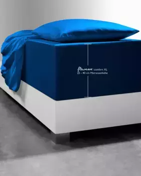 Простыня флересс "Comfort XL", трикотаж Мако, для матрасов высотой до 40 см, простыня плоская, простыня на подгонке Fleuresse 180-200х200-220 см, 1 шт., цвет nachtblau