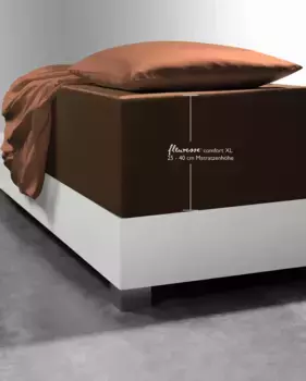Простыня флересс "Comfort XL", трикотаж Мако, для матрасов высотой до 40 см, простыня плоская, простыня на подгонке Fleuresse 90-100х200-220 см, 1 шт., темно-коричневый