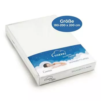 Простыня Genius Eazzzy 180-200x200см белого цвета с эластичным поясом - подходит для матраса. Топпер Plus из 100% хлопка Jerseynoth.