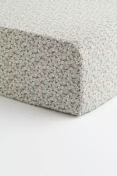 Простыня H&M Home Patterned Cotton Fitted, светло-бирюзовый