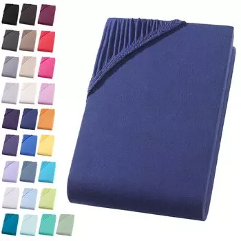 Простыня из джерси 180-200х220 см + 40см Простыня Bpx Spring Bed Простыня из 100% хлопка, темно-синяя Visaggio