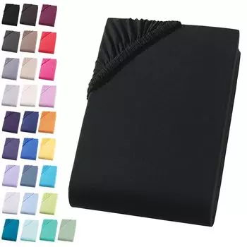 Простыня из джерси 180-200х220 см + 40см Простыня Bpx с пружинным матрасом Простыня из 100% хлопка, черная Visaggio