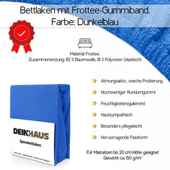 Простыня из махровой ткани простыня на подкладке простыни ХЛОПОК цвета простыни темно-синие 160х200 DH DEIN . HAUS