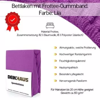 Простыня из махровой ткани Простыня на подкладке Простыни ХЛОПОК Цвет простыни фиолетовый 200X220 DH DEIN . HAUS