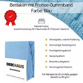 Простыня из махровой ткани Простыня на подкладке Простыня ХЛОПОК цвета Небесно-голубой 180Х200 DH DEIN . HAUS