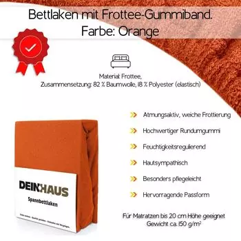 Простыня из махровой ткани Простыня на подкладке Простыни ХЛОПОК цвета Простыни оранжевый 160Х200 DH DEIN . HAUS