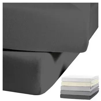 Простыня JACK by Kaeppel Biber круглая простыня из резины и хлопка 90х190-100х200 / 140-160х200 / 180-200х200 см, цвет: антрацит, размер: простыня 100х200см