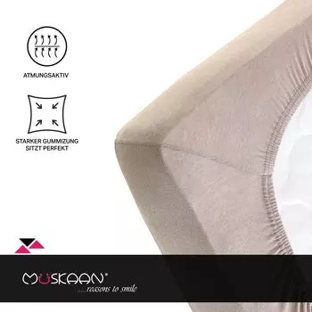 Простыня Mskaan из трикотажа 180x200 - 200x200 см, бежевая, высота матраса до 22 см, эластичная простыня, 100% хлопок