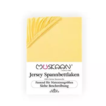 Простыня Mskaan из трикотажа 180x200 - 200x200 см, желтая, высота матраса до 22 см, эластичная простыня, 100% хлопок