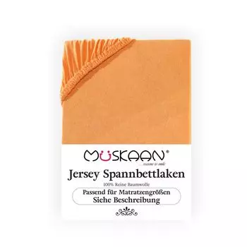 Простыня Mskaan Jersey 140x200 - 160x200 см оранжевого цвета, высота матраса до 22 см, простыня на резинке, 100% хлопок