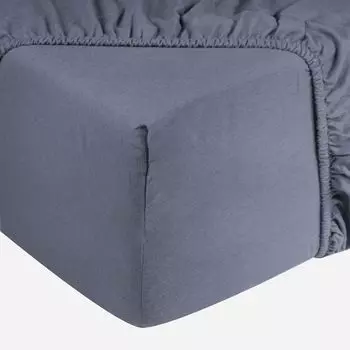 Простыня на подгонке 90х200см - 100% фланель хлопок - простыня на подгонке - - планка 28см - серо-синий GTeyes