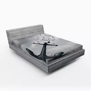 Простыня на подгонке ABAKUHAUS Birds, оттенки серого Abstract Flying Birds Seagulls Freedom Hope Атмосферный узор, 90 x 200 см, Серый