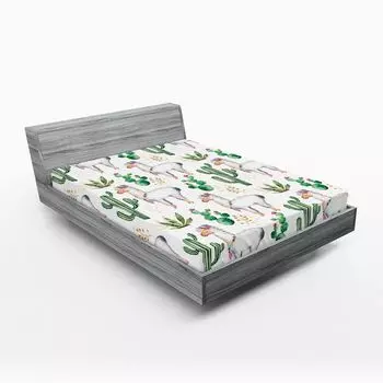 Простыня на подгонке ABAKUHAUS Cactus, узор кактуса из жаркого южного пустынного растения и современное цветное изображение верблюжьего животного, 90 x 200 см, многоцветный