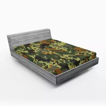 Простыня на подгонке ABAKUHAUS Camo, классический немецкий камуфляж, дизайн «Цвета лесных джунглей», 140 x 200 см, зеленый, коричневый, темно-зеленый