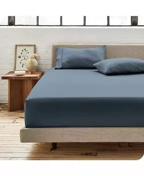 Простыня на подгонке из органического хлопка с перкалем, полная Bare Home, синий