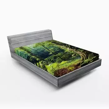 Простыня на подкладке ABAKUHAUS Rainforest, Утренний дикий лес, плющ, мир в природе, тропический лес, джунгли, фотошаблон, 90 x 200 см, зелено-коричневый