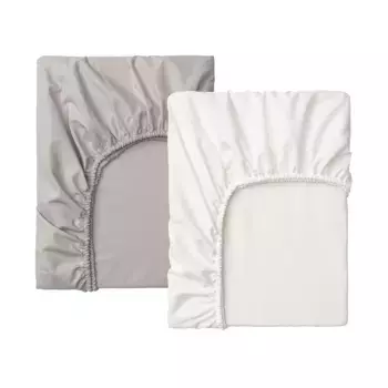 Простыня на подкладке из хлопка, белая/серая, 60х120 см, 2 шт. LENAST IKEA
