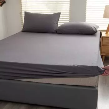 Простыня на резинке, 100% хлопок, 180 х 200 см, с 2 наволочками, подходит для матраса до 25 см (темно-серый) CANDeal