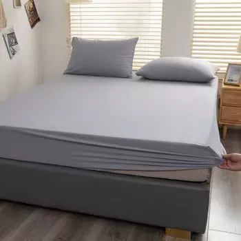 Простыня на резинке, 100% хлопок, 180 х 200 см, с 2 наволочками, подходит для матраса до 25 см (темно-серый) CANDeal